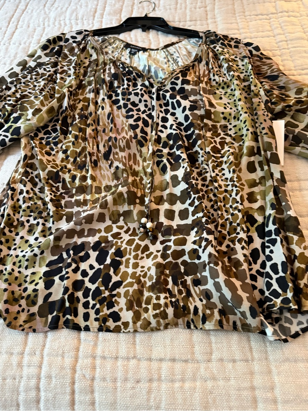 Karen Kane Animal Print Peasant Blouse - Olive Multi